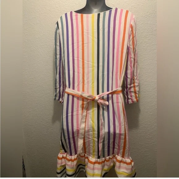 Persifor multi color stripe dress size medium tie waist ruffle hem - Picture 5 of 7